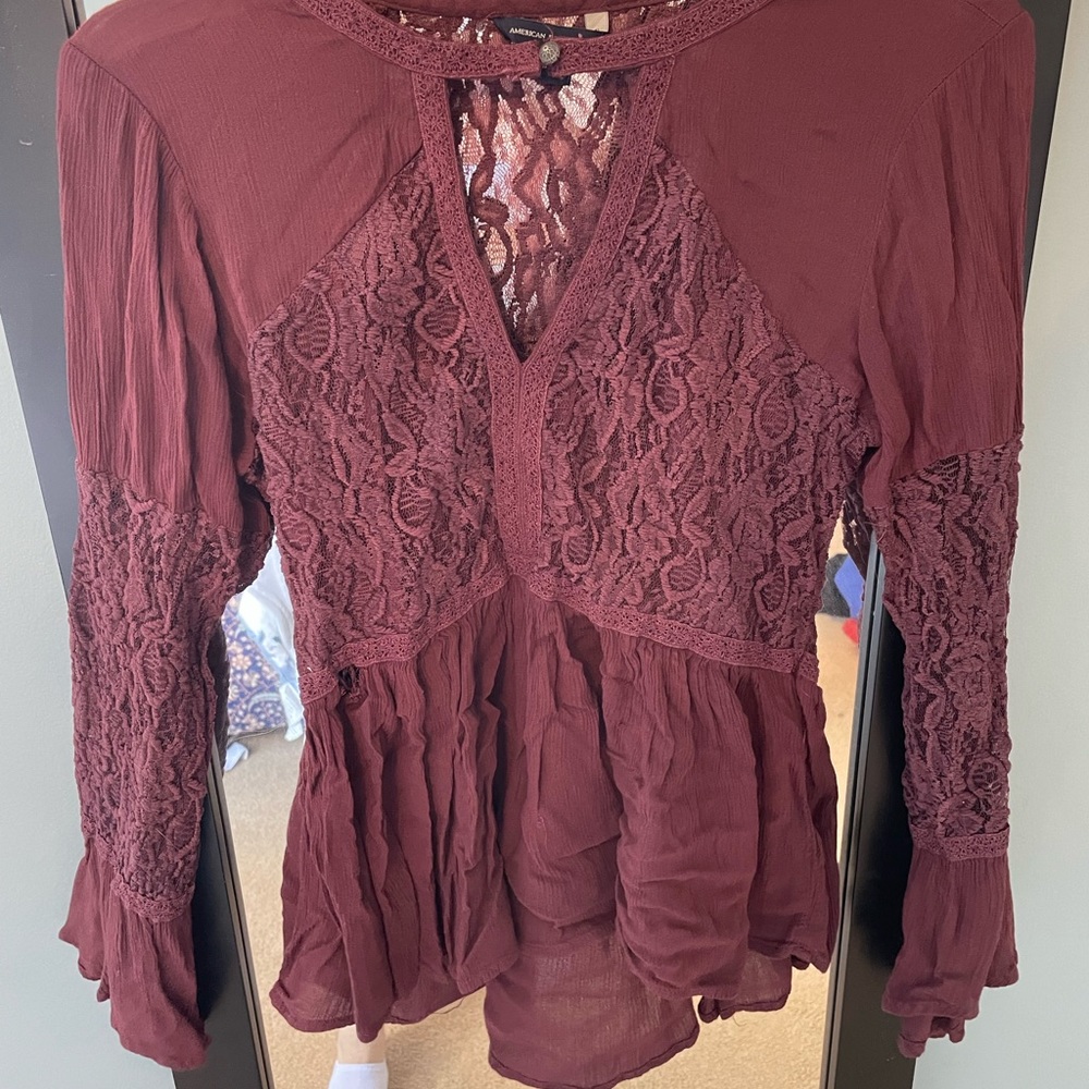 American eagle long sleeve flowy lace top with bell sleeves